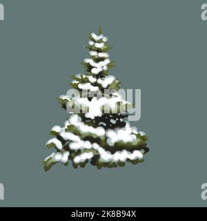 Acquerello albero di Natale. Albero di Natale nella neve. Illustrazione realistica. Foto Stock