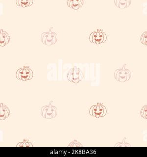 Autunno Autunno raccolto zucche arancio tenero sfondo senza cuciture modello. Carino mano disegnata zucche piccole Illustrazione Vettoriale