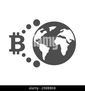 bitcoin worldwide silhouette icona vettore isolato su bianco. Illustrazione Vettoriale