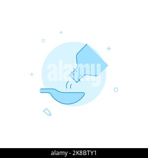 Flacone di sciroppo medico e icona vettore cucchiaio. Illustrazione piatta. Stile linea riempita. Design monocromatico blu. Tratto modificabile. Regolare lo spessore della linea. Illustrazione Vettoriale