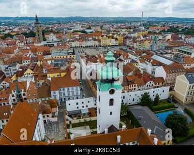 Repubblica Ceca. Vista aerea di Ceske Budejovice. Centro storico e centro città. Europa. Città di České Budějovice, Repubblica Ceca. Europa. Foto Stock