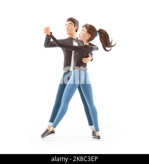 3d fumetto uomo e donna che ballano valzer, isolato su sfondo bianco Foto Stock