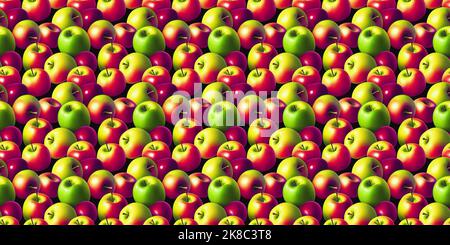 Colorato motivo di frutta senza cuciture di mele rosse e verdi. Dalla vista dall'alto Foto Stock