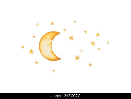 Night Moon Stars Vector Illustration acquerello. Cielo notturno. Illustrazione Vettoriale