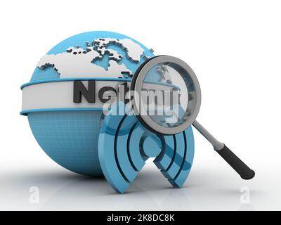3D illustrazione Ricerca simbolo WIFI Foto Stock