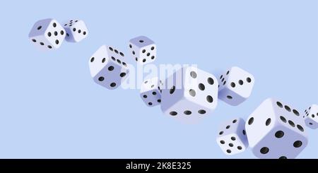 Sfondo realistico casinò con dadi volanti 3D cubi, stile di rendering Illustrazione Vettoriale