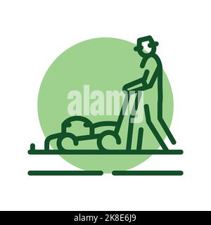 Icona della linea colorata di taglio del prato. Servizio giardino. Illustrazione Vettoriale