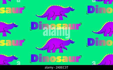 Pattern senza cuciture - dinosauro vettoriale cartoni animati con testo sfumato, forme e colori incisivi che richiedono attenzione Illustrazione Vettoriale