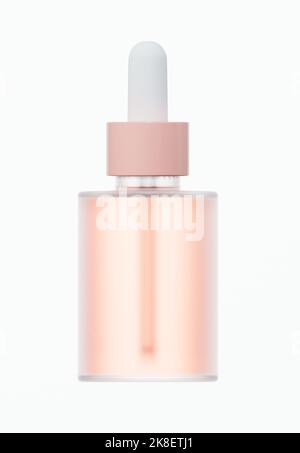 Flacone di siero cosmetico con pipetta mockup 3D render, contagocce beige per la cura della pelle, modello pronto per il design aziendale di bellezza Foto Stock