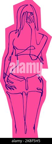 Donna che fa selfie smartphone, vettore a linea continua Illustrazione Vettoriale