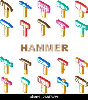 martello costruzione utensili icone set vettore Illustrazione Vettoriale