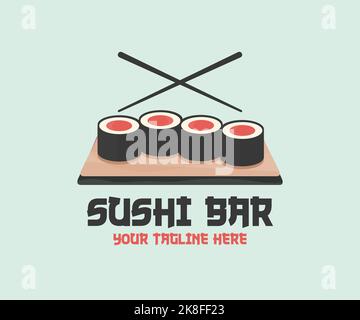 Design concettuale del ristorante sushi bar Invitation. Design del logo del ristorante Sushi in stile aziendale. Modello per ristorante sushi, caffetteria, consegna a domicilio. Illustrazione Vettoriale