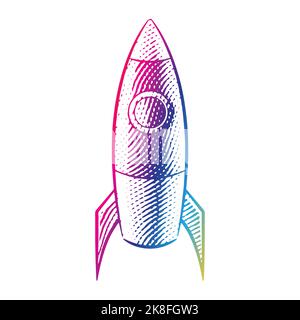 Scricchboard incisa Illustrazione di un razzo in colori arcobaleno isolato su uno sfondo bianco Illustrazione Vettoriale