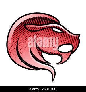 Illustrazione di Scricchboard Leone inciso con riempimento colorato isolato su uno sfondo bianco Illustrazione Vettoriale