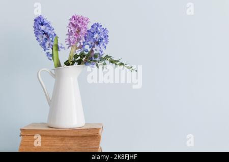 Fiori giacinto in vaso su vecchi libri Foto Stock