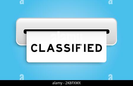 Banner coupon bianco con parola classificata dalla macchina su sfondo di colore blu Illustrazione Vettoriale
