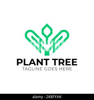 Disegno vettoriale del logo su cui un'immagine astratta di una goccia d'acqua che è anche simile ad una foglia di un albero. Illustrazione Vettoriale