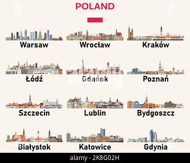 Polonia città skylines vettore illustrazioni set Illustrazione Vettoriale