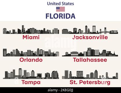 Florida città skylines silhouettes set vettoriale Illustrazione Vettoriale