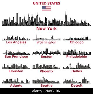 Stati Uniti città skylines silhouette illustrazioni vettoriali Illustrazione Vettoriale