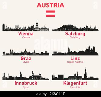 Austria città skylines silhouettes set vettoriale Illustrazione Vettoriale