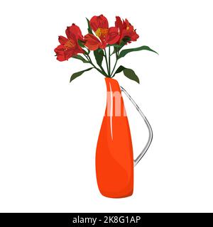 Fiore tropicale dell'Alstroemeria. Giglio peruviano in vaso, illustrazione vettoriale. Illustrazione Vettoriale