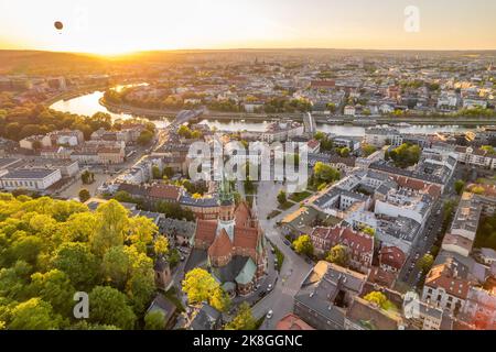 Paesaggio urbano di Cracovia al tramonto, Polonia Foto Stock