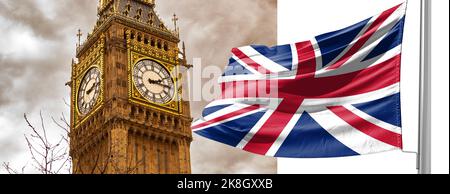 Orologio Big Ben nel cielo blu colorato, punto di riferimento di Londra, Regno Unito Foto Stock