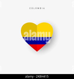 Colombia bandiera a forma di cuore. Carta Origami taglio bandiera colombiana nazionale. 3D illustrazione isolata su bianco con ombre morbide. Foto Stock