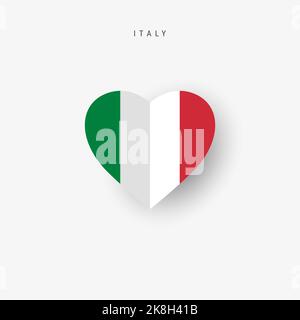 Italia bandiera a forma di cuore. Origami carta taglio banner nazionale italiano. 3D illustrazione isolata su bianco con ombre morbide. Foto Stock