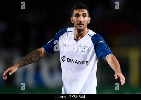 Bergamo, Italia. 23 ottobre 2022. Danilo Cataldi della SS Lazio gesta durante la Serie Una partita di calcio tra Atalanta AC e SS Lazio. Credit: Nicolò campo/Alamy Live News Foto Stock