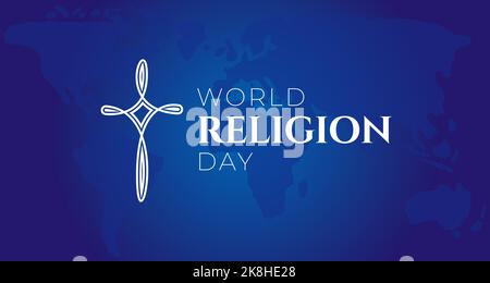 World Religion Day Blue background Illustrazione disegno con Croce cristiana astratta Illustrazione Vettoriale