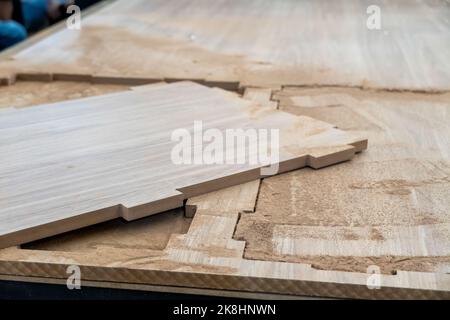 laminati in legno tagliati con macchine da taglio laser, america latina Foto Stock