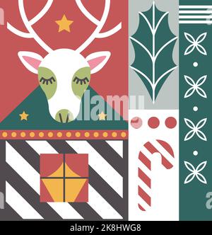 Cervi e mistletoe, design natalizi Illustrazione Vettoriale