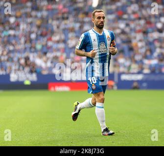 Sabadell, Barcellona, Spagna. 23rd Ott 2022. Barcellona Spagna 23.10.2022 Sergi Darder (Espanyol Barcellona) guarda durante la Liga Santander tra Espanyol e Elche CF allo stadio RCDE il 23 ottobre 2022 a Barcellona. (Credit Image: © Xavi Urgeles/ZUMA Press Wire) Foto Stock