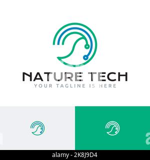 Leaf natura Ecologia ambiente cerchio tecnologia stile Logo Illustrazione Vettoriale