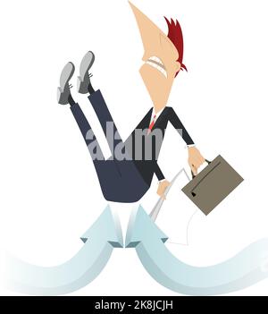 Uomo d'affari, illustrazione di concetto di freccia sins. L'uomo d'affari con la borsa e la carta è preso in su dai segni della freccia che indicano l'illustrazione di concetto Illustrazione Vettoriale