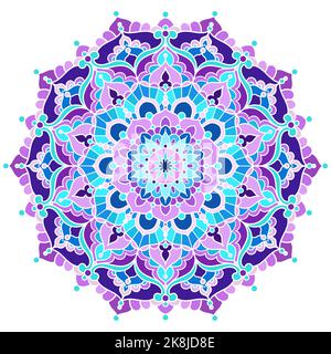 Mandala colorata su sfondo isolato bianco. Ornamento rotondo decorativo. Adatto per yoga, poster di meditazione, banner, carta da parati, poster, decorativi Illustrazione Vettoriale