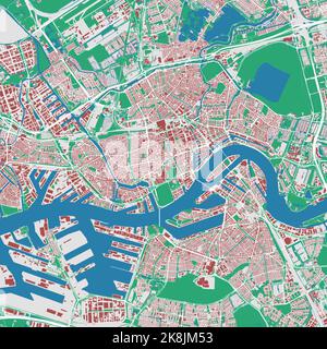 Mappa vettoriale di Rotterdam. Mappa dettagliata dell'area amministrativa della città di Rotterdam. Panorama urbano. Illustrazione vettoriale senza royalty. Mappa di contorno con build Illustrazione Vettoriale