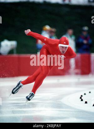 Albertville 19920216 Olympic-92 Albertville, pattinaggio, 1500 m, uomini. Geir Karlstad in azione. Foto: Lise Åserud / NTB / NTB Foto Stock
