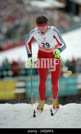 Calgary, Canada 198802: Olympic Calgary 1988. Sci di fondo, 15km, uomini. Azione Pål Gunnar Mikkelsplats, che ha preso la medaglia d'argento in lontananza. Foto: Bjørn Sigurdsøn Foto Stock