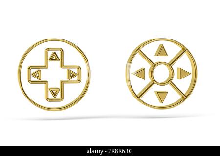 Icona Golden 3D gamepad isolata su sfondo bianco - rendering 3D Foto Stock