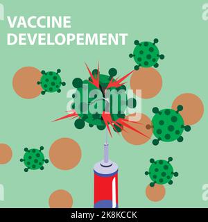 Un'illustrazione di un vaccino che distrugge una cellula di Covid 19 Illustrazione Vettoriale