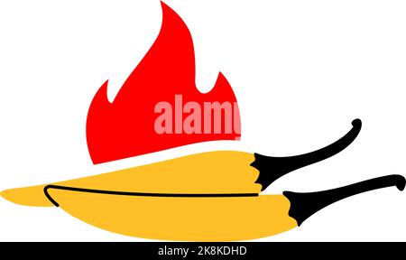 Peperoncino piccante con illustrazione del fuoco. Peperoncino colorato schizzo. Prodotti alimentari agricoli. Elemento di disegno di schizzo disegnato a mano. Illustrazione vettoriale Illustrazione Vettoriale