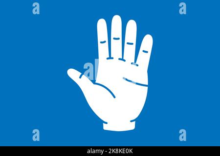 Simbolo della mano umana isolato su sfondo blu. Icona dell'organo umano. Illustrazione vettoriale. Illustrazione Vettoriale
