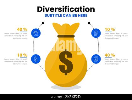 Modello infografico con icone e 4 opzioni o passaggi. Concetto di investimento. Può essere utilizzato per il layout del flusso di lavoro, il diagramma, il banner, il webdesign. Illlust vettoriale Illustrazione Vettoriale