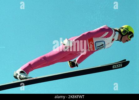 Calgary, Canada 198802: Olympic Calgary 1988. Salta. Erik Johnsen è stato in hovered durante il concorso di squadra il 24 febbraio 1988. Foto: Henrik Laurvik Foto Stock