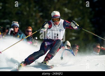 Hafjell 19940225. Olimpiadi invernali a Lillehammer Kjetil Andre Aamodt in azione sotto la combinazione maschile slalom a Hafjell. Ha vinto argento. Foto: Calle Törnström / NTB Foto Stock