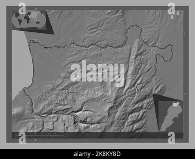 Akkar, governatorato del Libano. Mappa altimetrica bilivello con laghi e fiumi. Mappe delle posizioni ausiliarie degli angoli Foto Stock