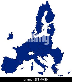 Mappa dell'UE riempita di colore blu Foto Stock